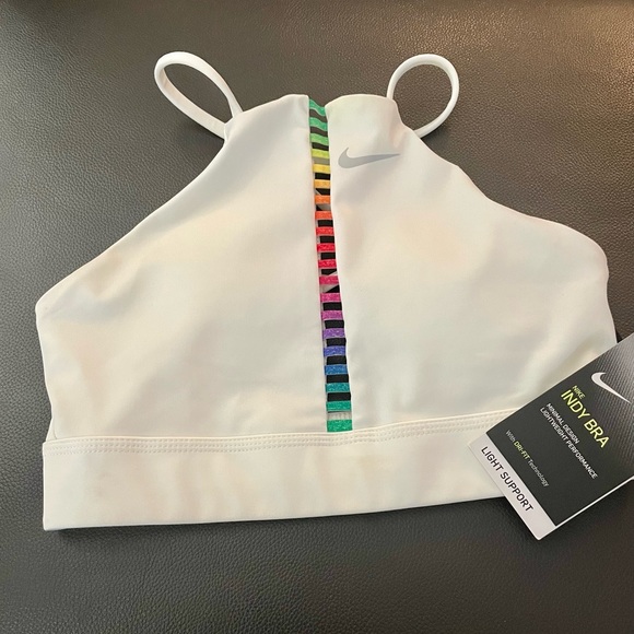 NIKE Women's Dri-FIT Indy Rainbow Ladder Crossback Light Support Sports Bra - Picture 3 of 6